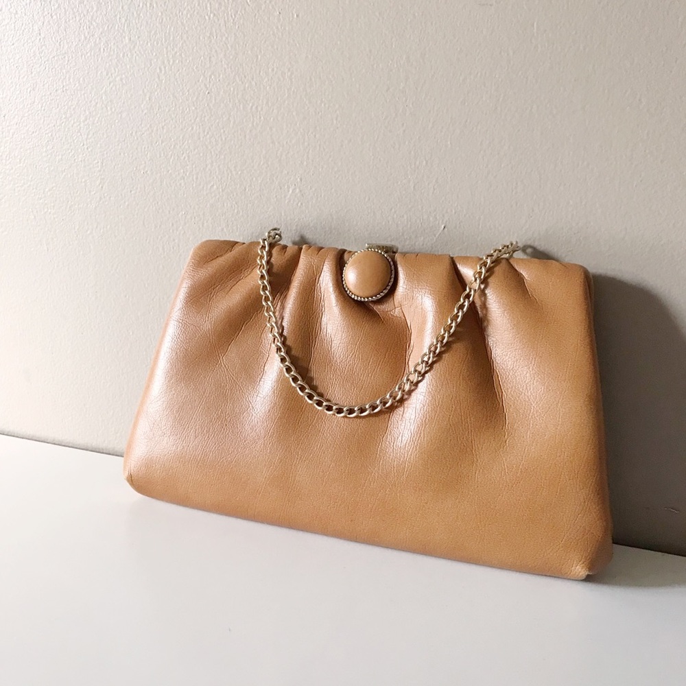 Vintage Leather Clutch Handbag with Gold Chain
